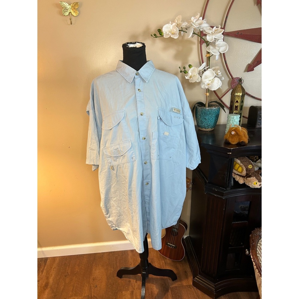 Columbia PFG Bahama II Fishing Shirt Mens 3XL Blue Short Sleeve Cotton